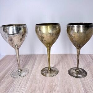 Leonard EPNS Silver Plated Goblets Set of 3 Made in India Wine Chalice Cups‎